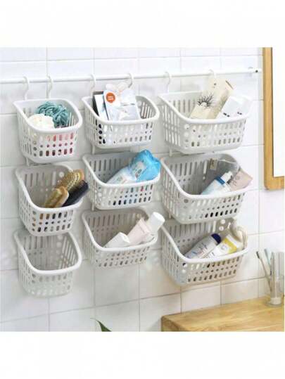 3pcs Modern Hanging Storage Baskets With Hooks - Suitable For Bathroom, Bedside, Dorm And Outdoor Use
