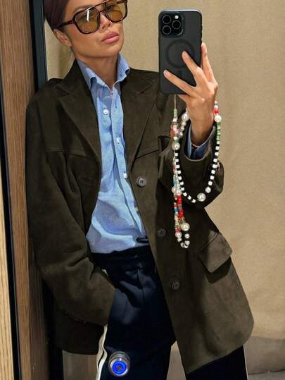 Women's Casual Blazer Faux Suede Long Sleeves Loose Fit