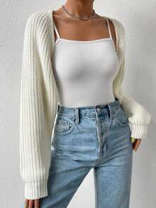 Apperloth A Y2K Street Daily Casual Batwing Sleeve Shrug Crop Cardigan Open Front Coat