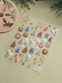 2 miếng dán móng tay nghệ thuật Giáng sinh hình quả cầu pha lê 5D dập nổi, cây thông Noel, bông tuyết, ngôi sao, hình dán tự dính, trang trí móng tay mùa đông. - Nhiều màu - Xem 5
