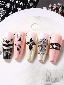 6pcs Christmas Nail Enhancement Template, With Snowflake, Gingerbread Person, Bow, Love, French Nail Hot Stamping Template, For Christmas Nail Decoration, Diy Christmas Nail Polish Transfer Tool