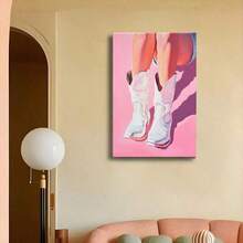1pc Framed Canvas Wall Art, White Cowgirl Boots Art Print Canvas Poster Painting Wall Decor, Ideal Gift For Bedroom Living Room Hallway Dorm, Ready To Hang - Multicolor - View 5