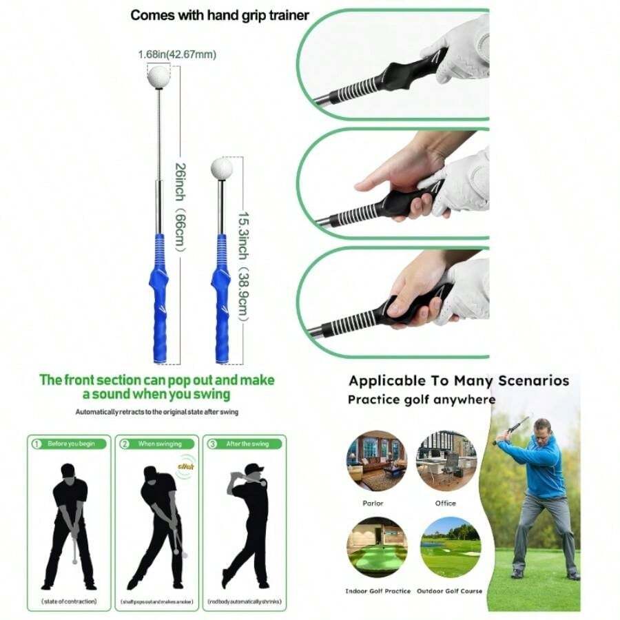 Retractable Swing Trainer, Grip Trainer Swing Trainer Warm - Strength Tempo Training Chipping Hitting, Right - Handed Training - 藍色 - 查看 1