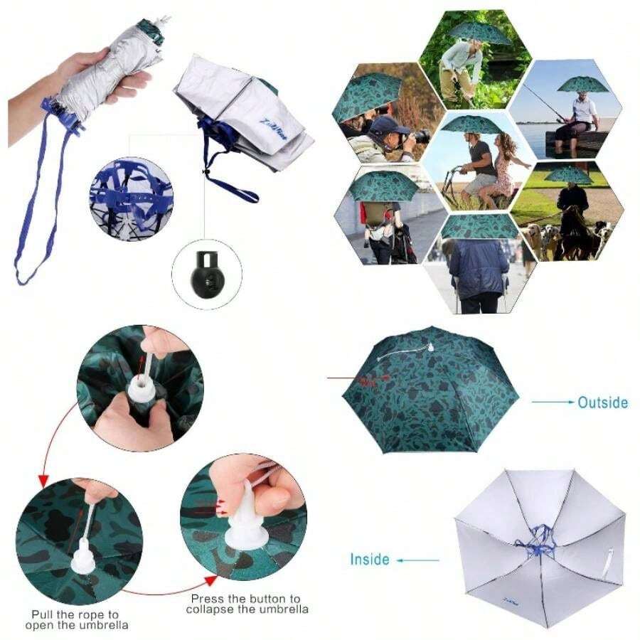 - Sombrilla plegable de 36 pulgadas de dimetro para pesca, jardinera, sombrero - Camuflaje, diadema de goma - Ver 1