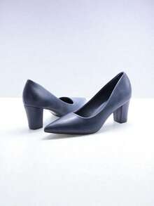 Tacones altos de unicolor para oficina, fiesta y vacaciones, de piel sintética PU para uso diario - Azul - Ver 4