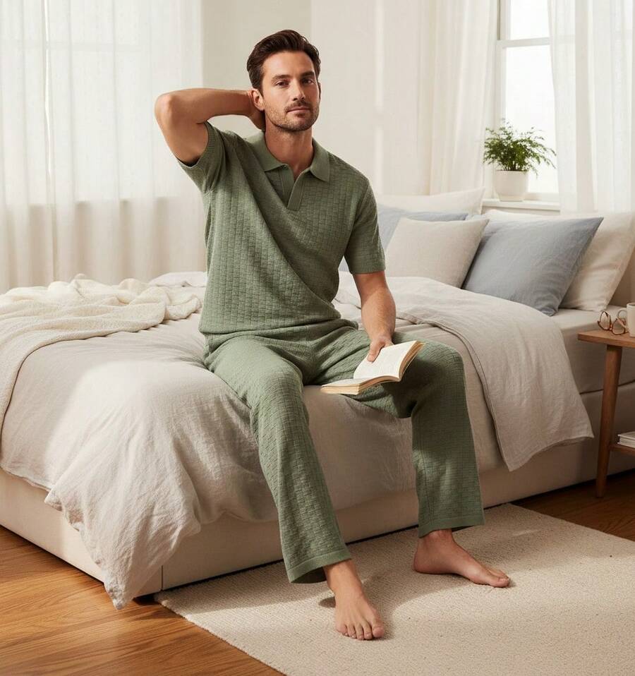 Plus Size Men Loungewear Tops - Army Green - View 1