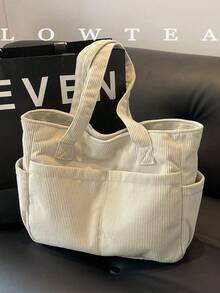 low tea Túi Tote thời trang bằng vải denim trơn cổ điển có khóa kéo, thích hợp cho phụ nữ sử dụng hàng ngày - Túi xách nữ, Túi Tote bằng vải denim, Túi đeo vai, Túi đeo chéo hoặc Túi xách tay, Dùng cho trường học, văn phòng, du lịch - trắng - Xem 2
