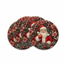 4/6/8 pièces Sets de table de Noël - Série bleue d'hiver de Noël, sapin de Noël, couronne, Père Noël, motif floral, sets de table, lavage à la main uniquement, décoration de table à dîner ronde d'hiver, décoration de cuisine et de salle à manger pour fête - 36 cm