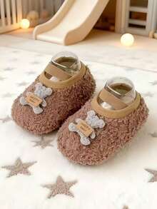 Ein Paar neue Babyschuhe - Süße Teddybär Dekoration Plüsch Kleinkindschuhe, geeignet als warme Herbst- und Winterhausschuhe für Babymädchen, modische und bequeme Hausschuhe für Baby Jungen, geschlossene Weichsohlen-Kleinkindschuhe für Mädchen