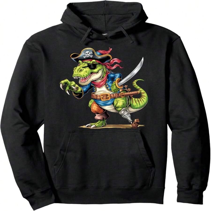 Funny Tyrannosaurus Pirate Dinosaur T Rex Halloween Costume Pullover Hoodie - 黑色 25 - 查看 1