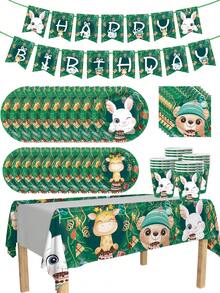 100 Stücke Einweggeschirrset mit Wald-Süßes-Haustier-Thema, einschließlich 7-Zoll-Papiertablett, 9-Zoll-Karton, 9-Unzen-Becher, Servietten, geeignet für tägliche Zusammenkünfte, Geburtstagsfeiern, Brautpartys, Babypartys, Clubs, Hochzeiten, Teepartys, Picknicks, Ausflüge im Freien