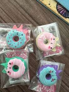 12pcs Random Color Cartoon Donut Shaped Erasers, Cute Student Prizes & Gifts, Creative Cartoon Erasers For Back To School Supplies, Practical, Affordable, Quality First