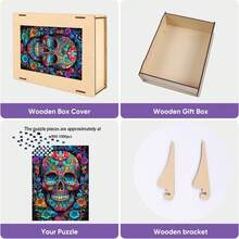 1 套 900-1000 块木制拼图 - 糖头骨精细设计复杂拼图，独特皇家造型成人拼图，彩色木制拼图，成人创意礼物，家庭互动 DIY 家居装饰脑筋急转弯，生日、节日和特殊场合礼物，精美礼品盒，艺术墙面装饰，高品质碎片，精心制作 - 彩色 - 查看 6