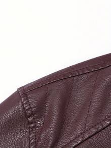 1pc Men's Jacket, Spring/Autumn Motorcycle Jacket, Loose Fit Zip-Up PU Leather Jacket