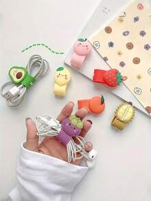 3 Pieces, 5 Pieces, 8 Pieces, 10 Pieces Cartoon Fruit PVC Cute Wire Organizer For Girls And Students, Earphone, Data Cable, Charging Cable, Wire Organizer, Hub - Multicolor - View 2
