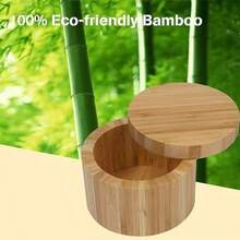 Salero Bambú con Tapa Giratoria y Cierre Magnético para Fácil Apertura y Cierre,Tarro Especias,Caja Almacenamiento,Para Guardar Sal,Pimienta,Azúcar y Hierbas,Caja Pequeña para Especias - Bambú - Ver 4