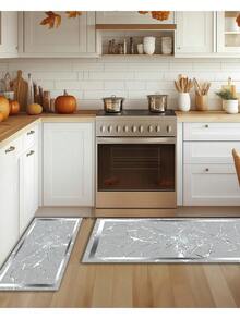 Gradient Marble Design Kitchen Mat With Anti-Slip Diamond Velvet Carpet, Suitable For Sink, Bedroom, Living Room And Dining Area - Easy To Clean, Machine Washable.