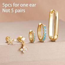 Juego de 3 piezas/5 piezas de nuevos pendientes de acero inoxidable chapados en oro de 18K para mujer, con diseños geométricos simples de círculo y cuadrado, pendientes de aro de lujo