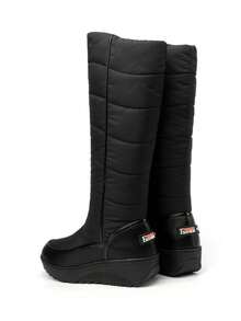 Women's Fuzzy Faux Fur Winter Snow Boots Fashion Platform Wedges Heel Pull On Waterproof Casual Comfy Knee High Boots Woman - 黑色B - 查看 4