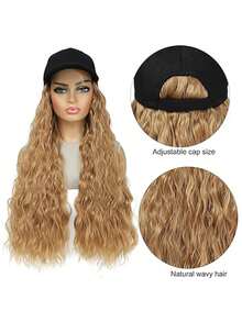 22英寸合成假发帽，卷曲波浪发，可调节女士棒球帽假发，水波纹发型