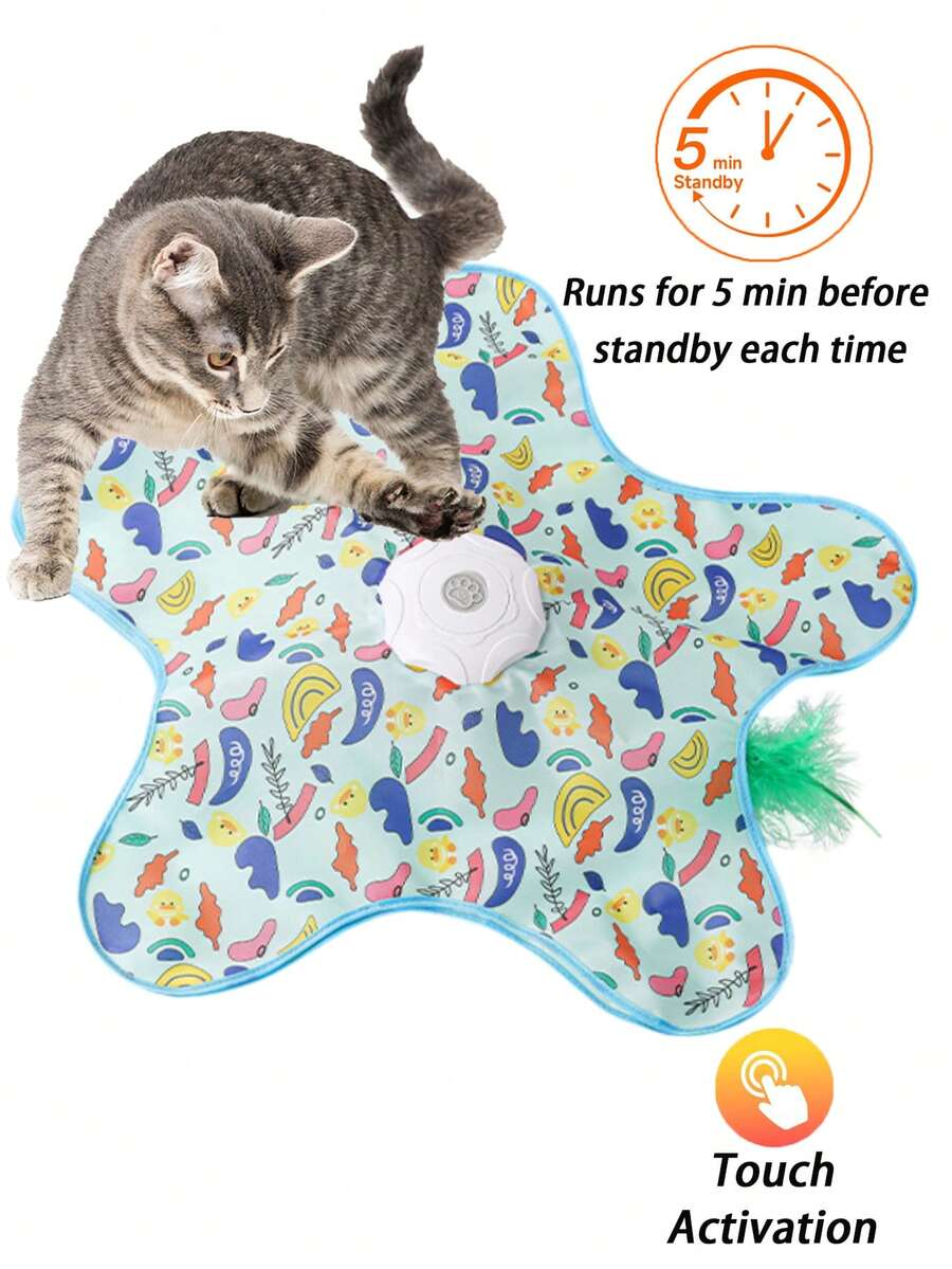 可充电猫玩具，二合一捉迷藏游戏互动猫玩具，移动隐藏式逗猫棒，经久耐用，适合室内无聊猫咪的自动玩耍玩具 - 彩色 - 查看 1