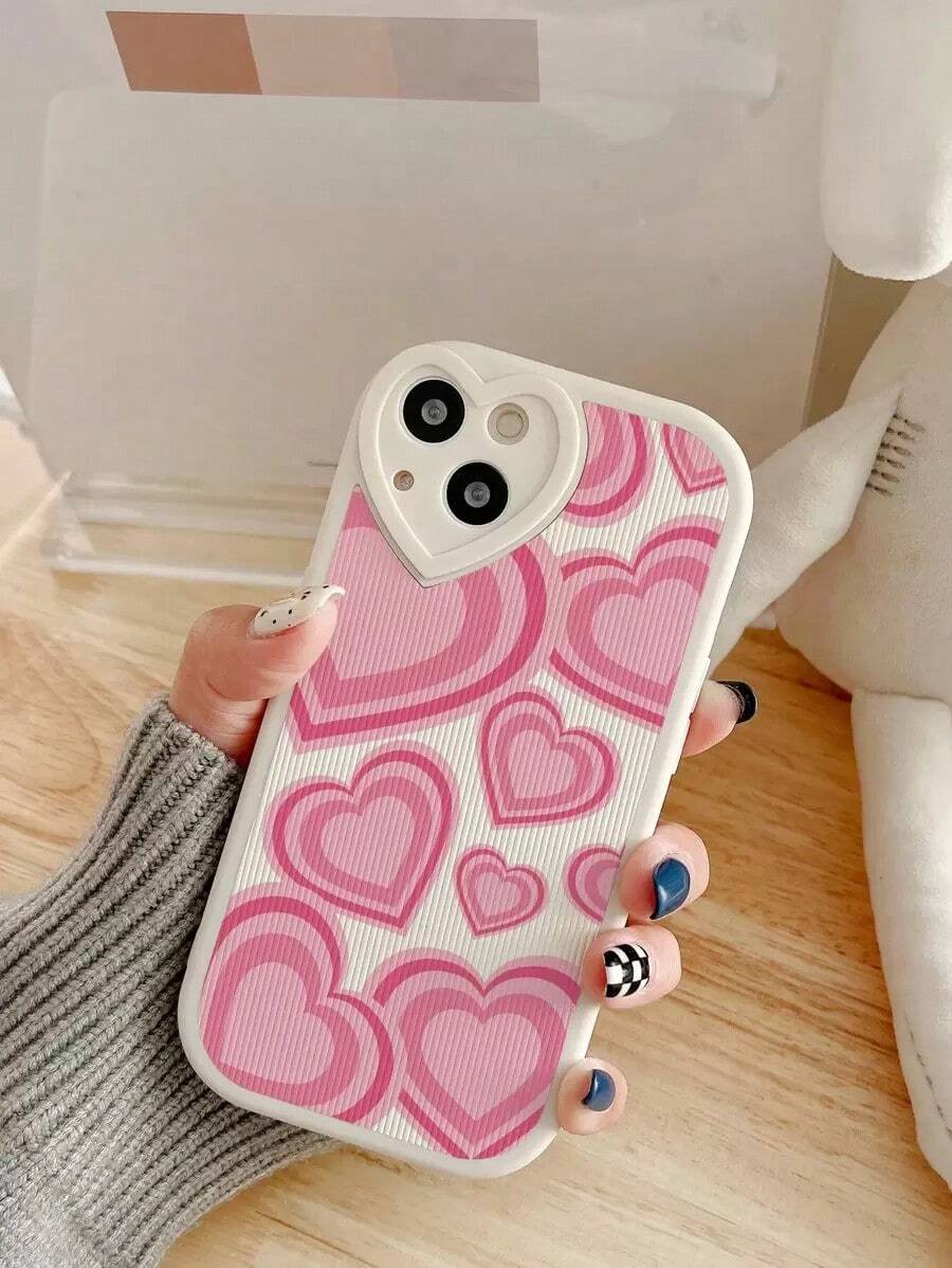 Valentines 1pc Heart-Shaped Leather TPU Protective Phone Case Compatible With 11, 13, 14, 15, 15 Pro, 15 Pro Max, 16, 16 Pro, 16 Plus, 16 Pro Max Waterproof Shockproof Anti-Fall Scratch Resistant - 1pc - View 1