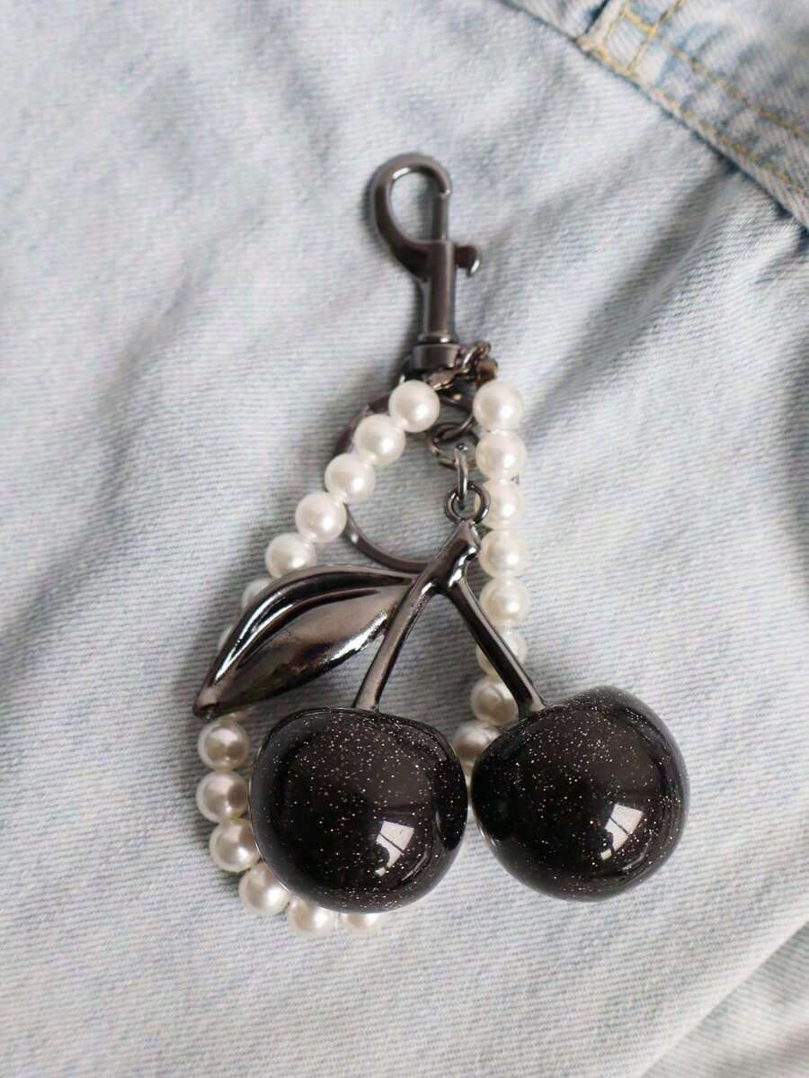 1pc Chic Cherry Keychain With Sparkling Resin Pendant - Alloy, Customizable C-Hook Closure For Women's Wallets & Bags ,Ideal Gift For Family, Friends, And Couples Valentine's Day Gift Valentines