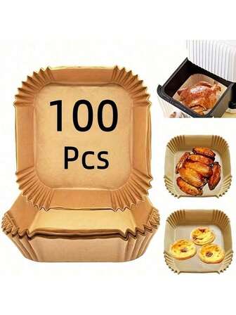 25/50/100/200片装空气炸锅纸烤箱油脂垫纸家用食品油脂碗耐高温方形烘焙硅胶纸