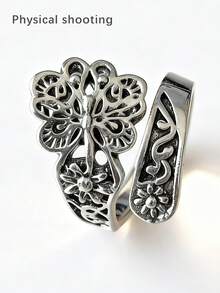 1 chiếc nhẫn hở có thể điều chỉnh họa tiết bướm và hoa phong cách cổ điển, phù hợp với trang phục hàng ngày của phụ nữ, phụ kiện chụp ảnh, món quà tuyệt vời cho gia đình và bạn bè - Màu Bạc Cổ - Xem 6