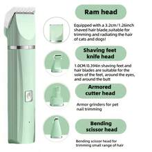 一套宠物美容套装，四合一电动宠物修剪器带指甲磨，适用于狗狗，低噪音USB充电，适用于狗、猫和其他宠物，宠物美容套装，宠物剃毛和美容，狗狗美容师，猫咪美容修剪器，宠物美容剪刀，宠物指甲钳，家庭宠物护理，无线设计，轻巧修剪器，持久电池，精准，多功能修剪器，宠物美容师，狗主人