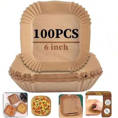 50/100pcs Square Air Fryer Liners, Non-Fry Disposable Liner Sheets For Air Fryer/Oven/Microwave – Perfect For Chicken Nuggets, Burgers, Tempura, Fries, Meat & Vegetables Greaseproof Parchment Paper . Baking Paper . Silicone Coated Paper ​​Kitchen Essential . Household Must-Have . Labor Day Gift​, Back To School