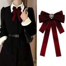 1pc Velvet Bow Brooch, Versatile Black Clothing Accessory Dress Accessories Pin For Clothes Bag Charm School Office Accessories Shirts Jacket Jewelry Christmas Halloween Clothes Pin Funny Cute Teacher Gifts - 酒紅色 - 查看 12
