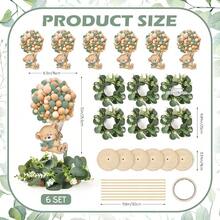 D6 Set Baby Shower Bear Table Centerpieces Decortion Sage Green Bear With Eucalyptus Wreath Wood Slices Welcome Baby Table Toppers For Boy Or Girl Gender Reveal Party Favors - Gấu Xanh - Xem 2