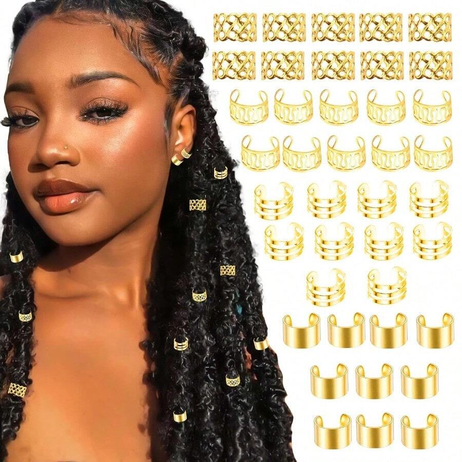 40PCS Gold Hair Cuffs For Dreadlocks Braids Locs Metal Alloy ...