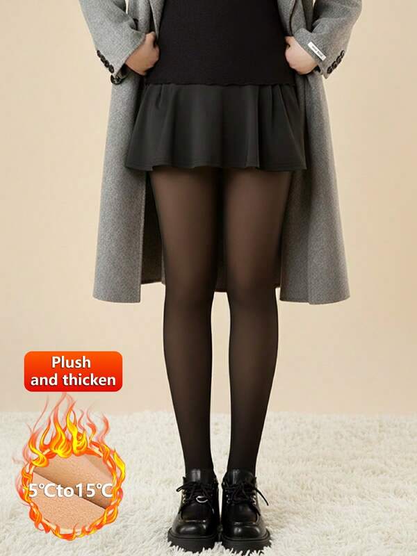 Medias de lana forradas negras para mujer de otoño/invierno, elegantes y sexys con control de abdomen que se mantienen en su lugar, perfectas para el hogar, el uso diario y la ropa de oficina