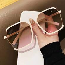 Elegant Metal Half-Frame Women's Driving Street Style Sun Protection Sunglasses - trắng - Xem 10