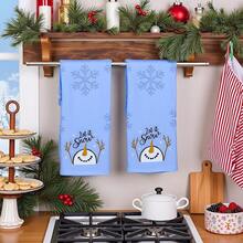 Juego de toallas de mano de galleta de jengibre navideñas de 2 piezas% algodón con bordado de copo de nieve, dulces, cocina vintage, toalla de baño beige, regalo de temporada - Deja que neve - Ver 4