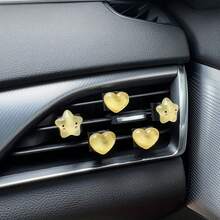 5 piezas Clips de decoración para rejilla de ventilación del coche con forma de corazón y estrella transparentes, estilo femenino, accesorios universales y fáciles de instalar para el interior del vehículo, accesorios para el coche, artículos esenciales para el coche, suministros para el coche