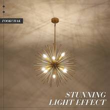 Sputnik Chandelier Solid Metal Starburst Chandelier Light Fixture 9-Light Mid-Century Modern Satellite Light Fixture For Living Room Dining Room Foyer Study Room Bathroom,E12 - Gold - View 5