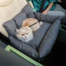 1 pieza Cojín de asiento de coche para mascotas desmontable, adecuado para todas las estaciones, asiento de coche para mascotas, cama para mascotas, con correa, apto para gatos y perros medianos y pequeños