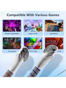 1 Pair Long Arm VR Controller Grips, Compatible With Meta Quest 3S/3/Oculus Quest 2 - Enhanced Beat Saber Handles, ABS Material, Red And Blue Stripe Grip Options, Immersive VR Gaming Experience/Sturdy Design - Multicolor - View 5
