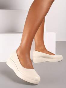 Weiche, bequeme Pumps mit Keilabsatz für Damen, lässige Arbeits-/Büroschuhe - Beige - Übersicht 2
