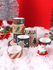 8 Rolls/Box, Christmas Pattern Washi Tape, Retro Style Student Diary DIY Decoration Materials Tape Set, Junk Journal Scrapbook Decoration Supplies, Creative Masking Tape - Multicolor - View 9