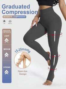 女士15-20mmHg弹力压缩连裤袜，露趾设计，修身性感，运动紧身袜，舒适保暖 - 彩色 - 查看 15