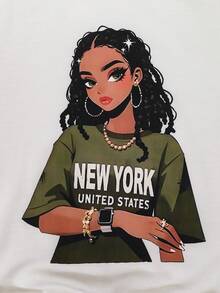 2pcs/Set Girls Back To School Fashion Graphic Print Long Sleeve Sweatshirt + Casual Straight Leg Cargo Pocket Pants, Stylish Sporty Collegiate Outfit For Girls Outdoor Wear, Autumn/Winter