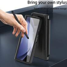 حافظة هاتف متكاملة الهيكل والواقي للشاشة مع قلم حبر، متوافقة مع سامسونج جالاكسي Zfold7، Zfold6، Zfold5، Zfold4، Zfold3 / OnePlus Open / Oppo Find N3، حافظة واقية كاملة الجسم مع زجاج مقسى، تصميم محايد مع حامل