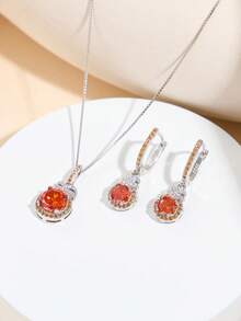 AETOLIA 1 Set aus Halskette und Ohrrringen, modischer Hochzeitsschmuck Set aus 925er Silber mit edlem rosa Zirkonia Stein, passend für Frauen zum Tragen an Dates oder zur Hochzeit