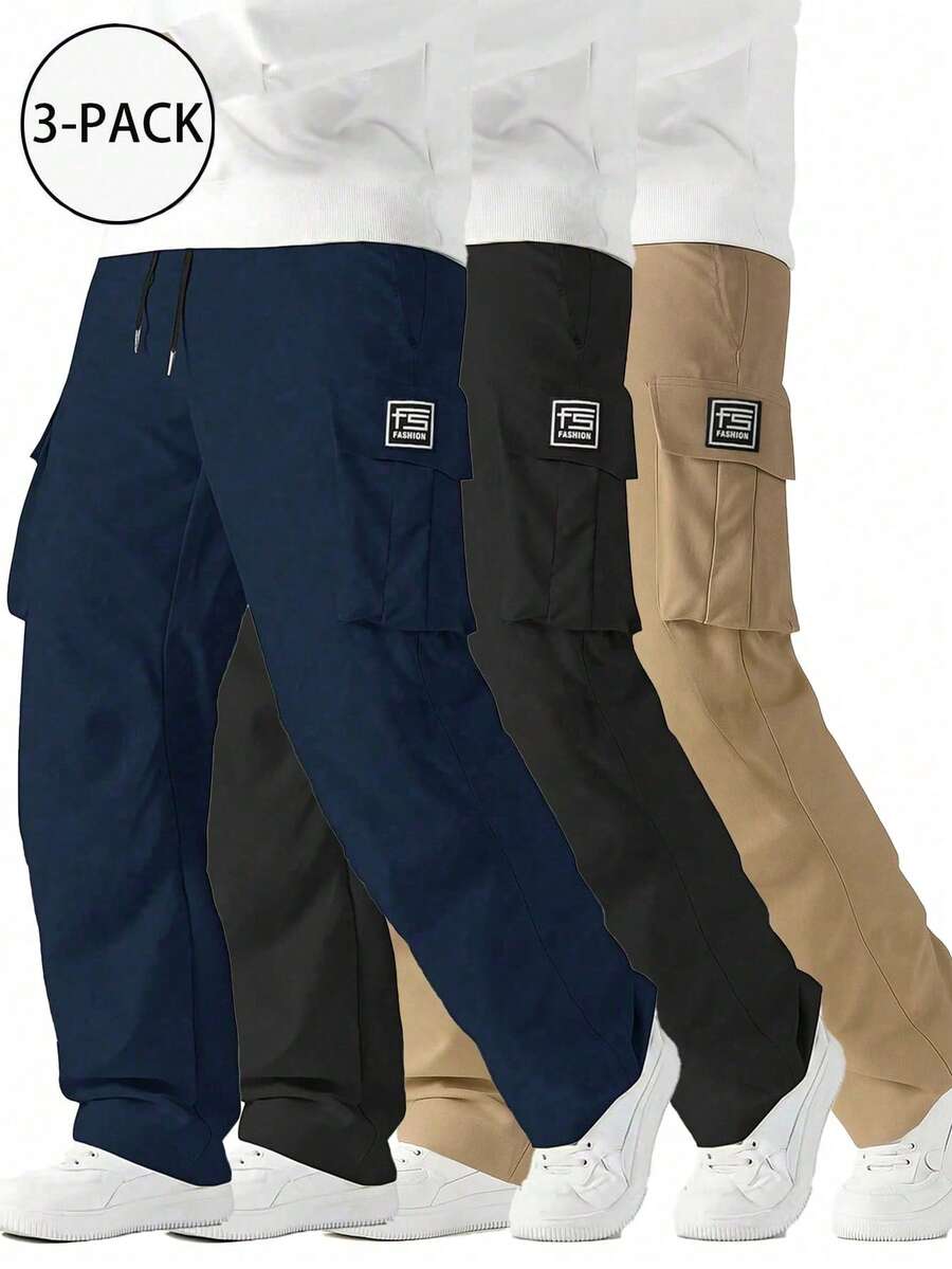 3条装男士轻便休闲时尚工装裤，宽松户外长裤，春夏款 - 彩色 - 查看 1