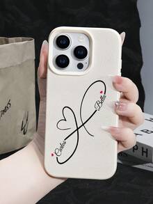 A Personalized Love Pattern Customized White Anti Drip Imitation Leather Phone Case With Names And Text For Couples, Families, Friends, Pets, And Children, Suitable As A Gift For Friends. Compatible With IPhone 11/12/13/14/15/16/16plus/16pro/16promax/16e/17/Air/17pro/17promax And Other Models. Fashionable And Colorful, Retro And Cute