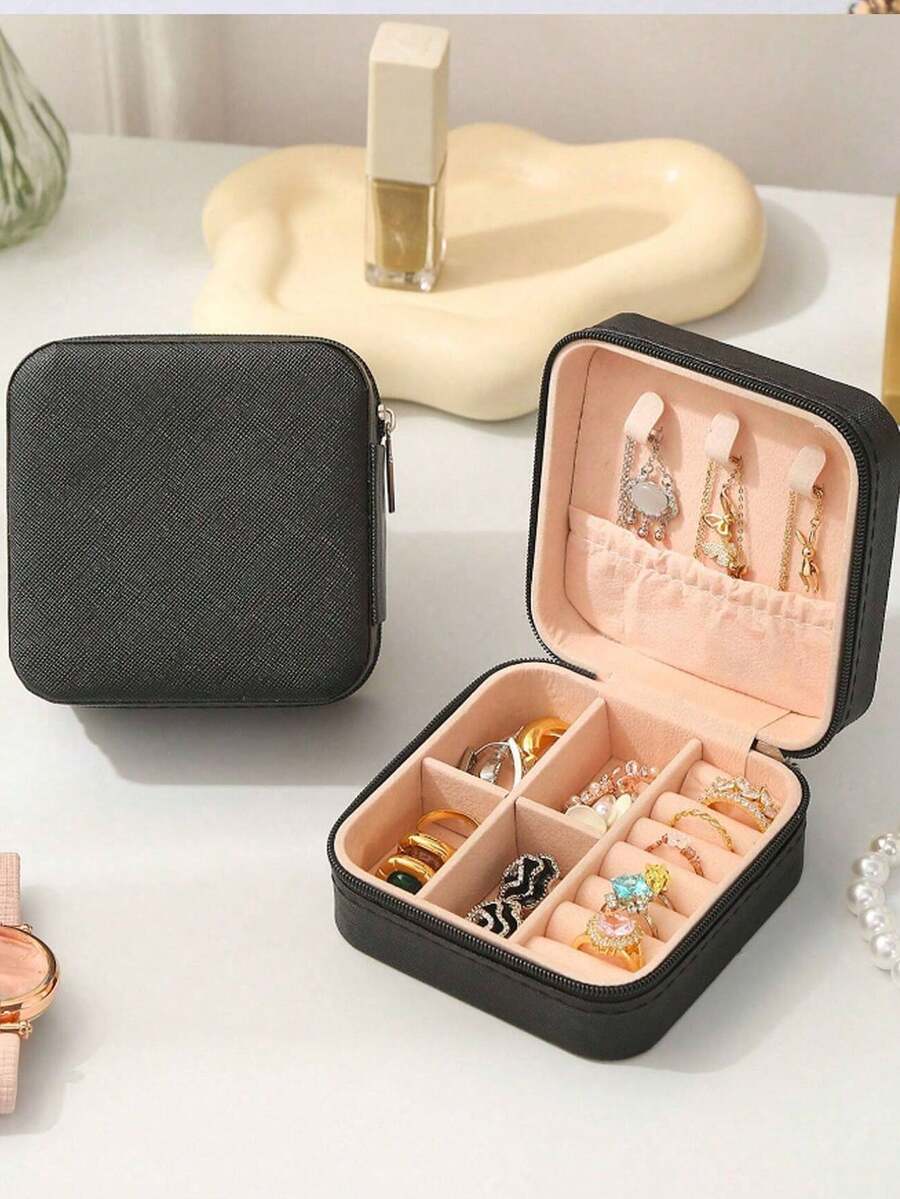 1pc Portable Jewelry Box, Compact Jewelry Storage Box, Minimalist Home Jewelry Organizer, Travel Jewelry Case, Delicate Mini Travel Jewelry Box, Zipper Pouch For Earrings, Rings, Necklaces, Bracelets, Cute Cosmetic Bag, Back To School Essential, Memorable Holiday Gift, Easter Gift, Bridesmaid Gift, Summer Travel Accessory, Cruise Essential, Back To School Supplies - Multicolor - View 1